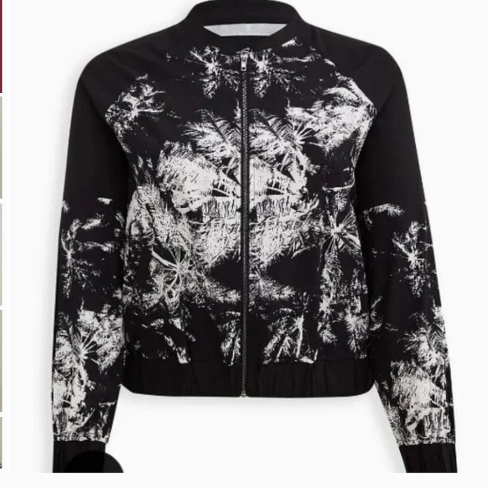 Torrid Lovesick Bomber Jacket Colorblock Black & White Palms - Picture 4 of 5